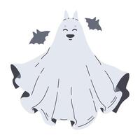 mano dibujado linda fantasma. Víspera de Todos los Santos alegre fantasma con murciélagos, escalofriante volador fantasma plano ilustración. Víspera de Todos los Santos fantasma personaje vector