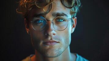 Man Wearing Glasses and Pink Shirt photo