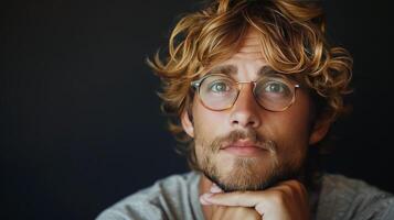 Man Wearing Glasses and Pink Shirt photo