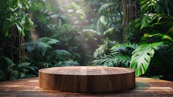 Wooden Table With Plant Background photo