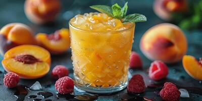 Two Glasses of Peach Iced Tea With Mint photo