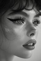 Freckled Woman in Black and White photo