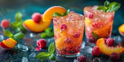 Two Glasses of Peach Iced Tea With Mint photo