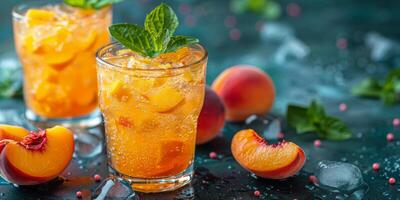 Two Glasses of Peach Iced Tea With Mint photo