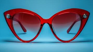 Red Sunglasses on Blue Background photo