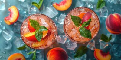 Two Glasses of Peach Iced Tea With Mint photo