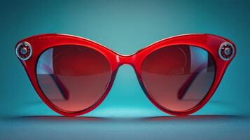 Red Sunglasses on Blue Background photo