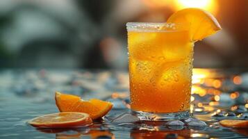 cerca arriba de un vaso de naranja jugo foto