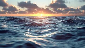 Sun Setting Over Ocean Waves photo