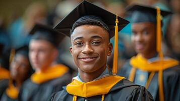 Young Man Wearing Graduation Cap and Gown photo