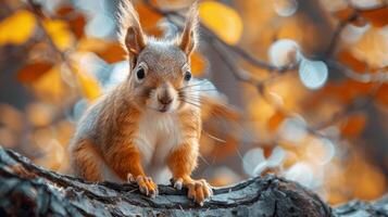 Squirrel Sitting on Top of Tree Branch photo