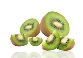 Juicy kiwi slices arranged beautiully on white background photo