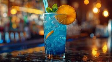 Close Up of Blue Drink on Bar photo