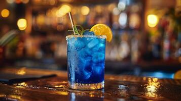 Close Up of Blue Drink on Bar photo