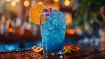 Close Up of Blue Drink on Bar photo