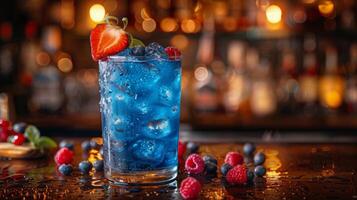 Close Up of Blue Drink on Bar photo