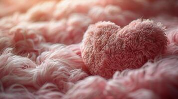 Heart Shaped Stuffed Animal on Pink Blanket photo