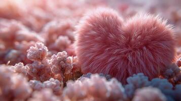Heart Shaped Stuffed Animal on Pink Blanket photo