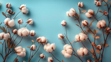 Cotton Flowers on a Blue Background photo