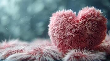 Heart Shaped Stuffed Animal on Pink Blanket photo