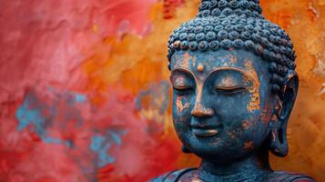 Blue Buddha Statue in Front of Painting photo