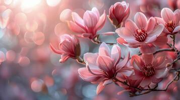 de cerca de rosado flores en un árbol foto