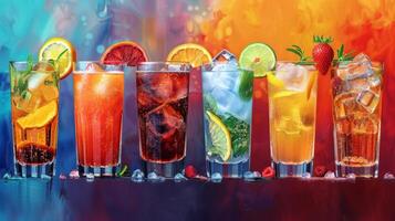 Row of Glasses Filled With Various Drinks photo