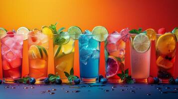 Row of Glasses Filled With Various Drinks photo