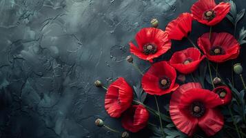 Tres rojo flores en un negro antecedentes foto