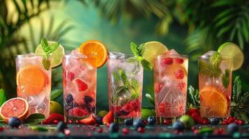 Assorted Drinks in Row of Glasses photo