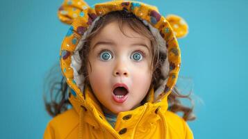 Little Girl in Yellow Jacket Making a Surprised Face photo