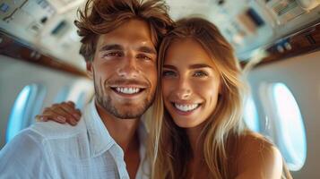 Man and Woman Smiling for Camera photo