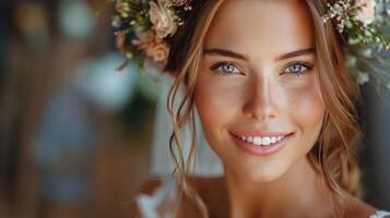 Woman Wearing Flower Crown photo