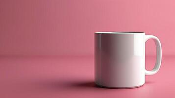 White Coffee Mug on Pink Counter photo