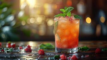 Glass of Drink on Table photo