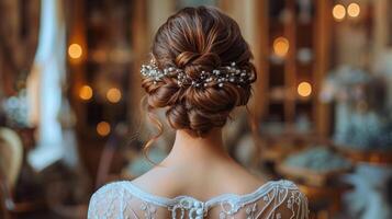 Woman in Wedding Dress With Hair Comb photo