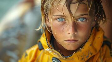 Close Up of a Young Boy With Blue Eyes photo