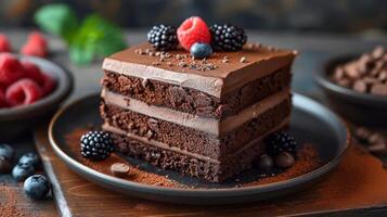 Decadent Chocolate Cake With Fresh Berries photo