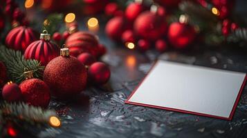 Christmas Ornament and Card on Table photo