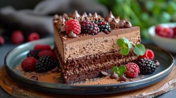 Decadent Chocolate Cake With Fresh Berries photo