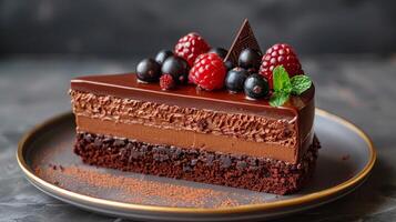 Decadent Chocolate Cake With Fresh Berries photo