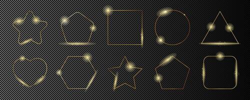 Gold glowing different geometric shape frame vector