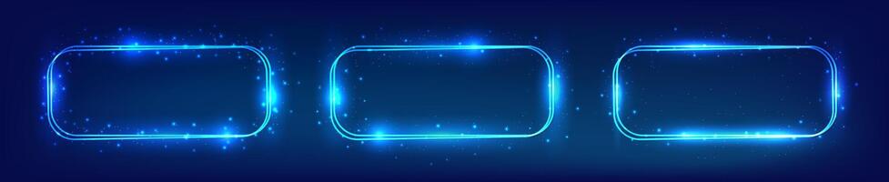 Neon double rectangular frame with shining effects vector