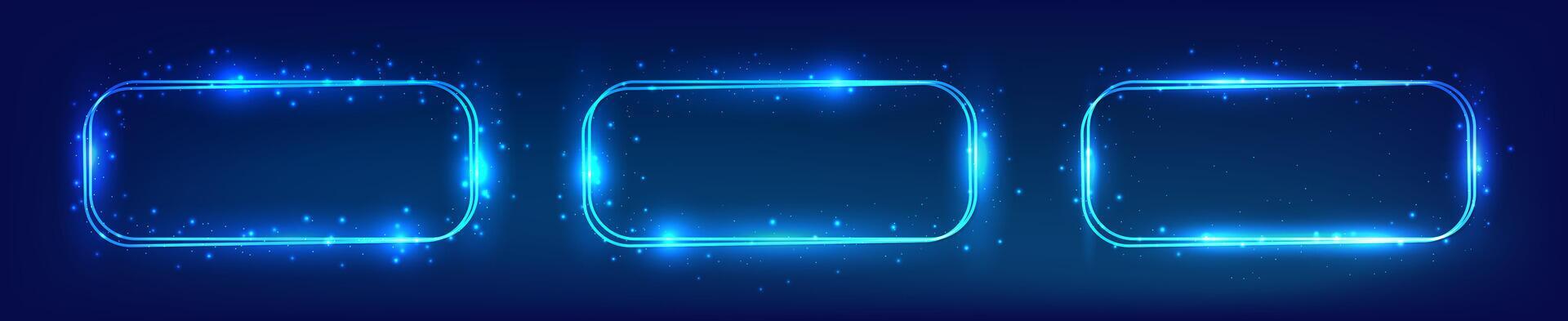 Neon double rectangular frame with shining effects
