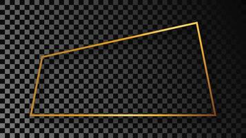 Gold glowing trapezoid shape frame with shadow isolated on dark background. Shiny frame with glowing effects. illustration. vector