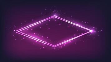 Neon double rhombus frame with shining effects vector