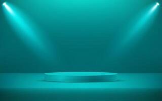 Green Blue cylinder pedestal podium. Empty room with spotlight effect. Use for product display presentation, cosmetic display mockup, showcase, media banner, etc. illustration vector
