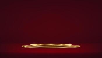 Red and Gold studio room background. 3D abstract studio room with pedestal podium. Space for selling products on the website. illustration. vector