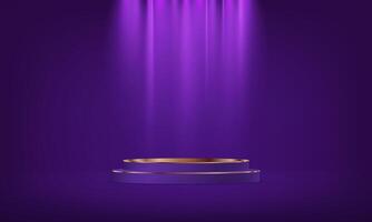 Purple and Gold studio room background. 3D abstract studio room with pedestal podium. Space for selling products on the website. Business backdrop. illustration. vector