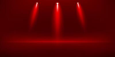 Empty Red studio room background. Empty room with spotlight effect. Use for product display presentation, cosmetic display mockup, showcase, media banner, etc. Studio room concept. illustration vector
